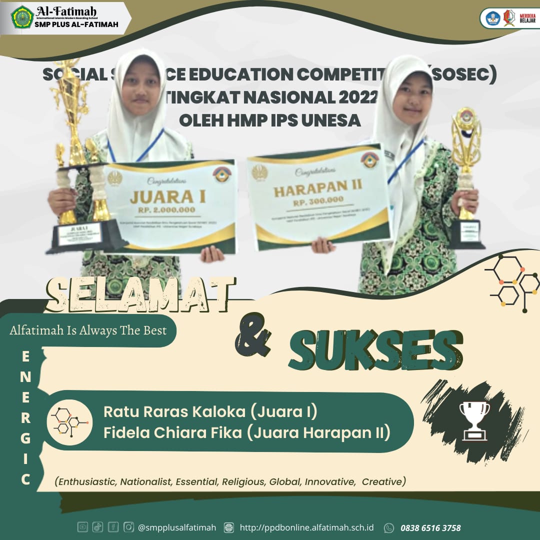 Siswi SMP Plus Ponpes Modern Al Fatimah Bojonegoro Juarai Kompetisi SOSEC Tingkat Nasional 2022